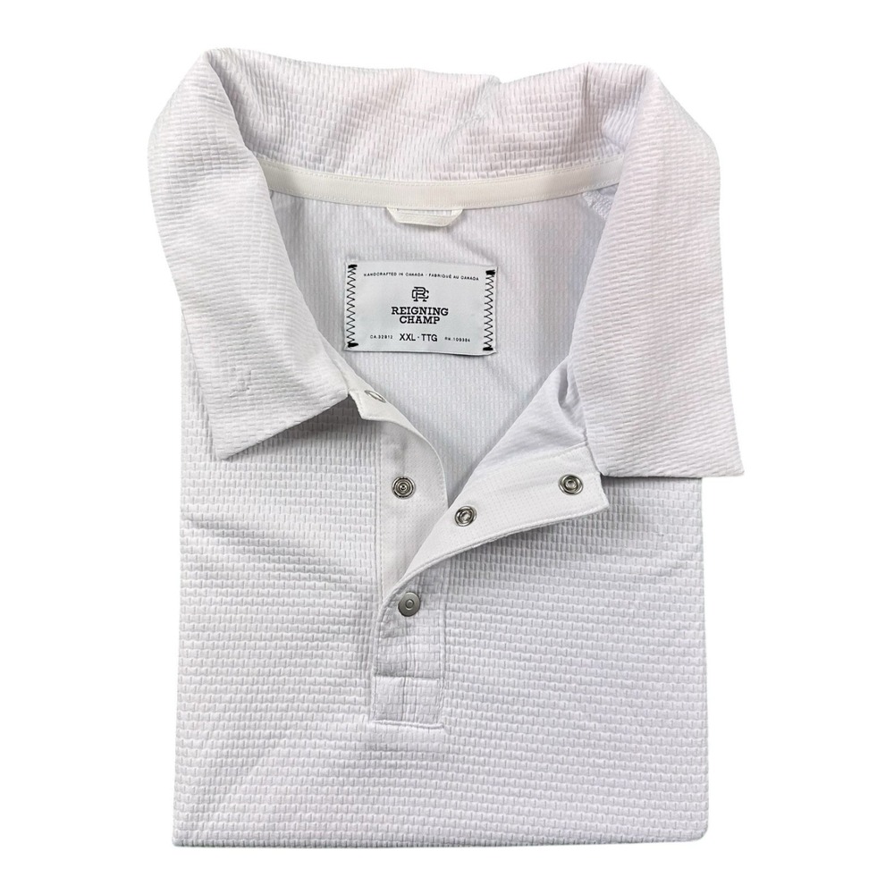 Reigning Champ White Performance Metal Snap Polo‎ Shirt Size 2XL XXL